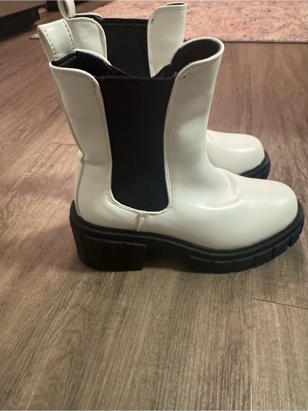 White Chelsea Platform Boots with Black Elastic Panels
